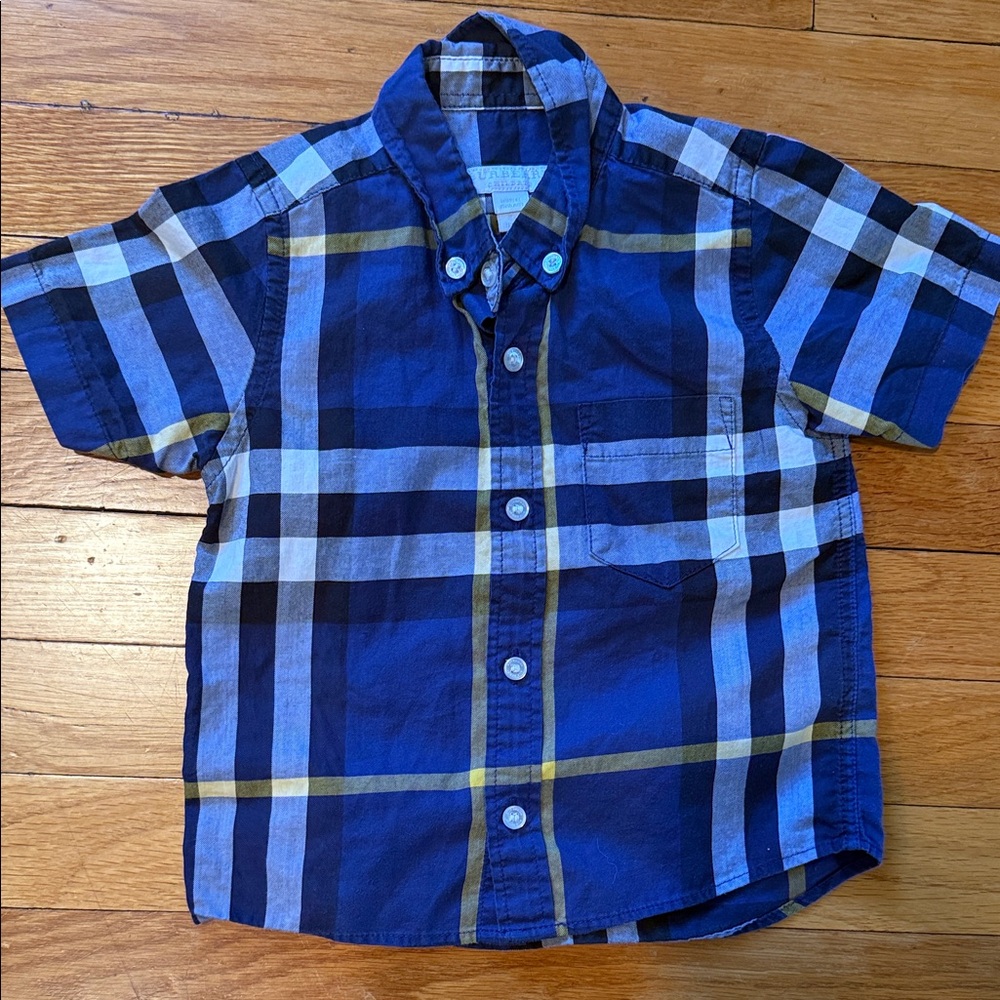 Burberry children Blue Plaid Short-Sleeve Button-Up Shirt for Kids